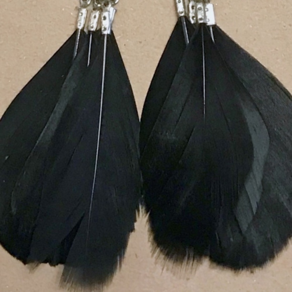 Silver Owl & Black Feather Earrings - Picture 3 of 4